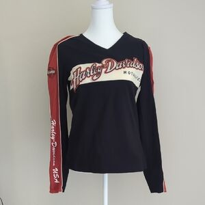 Authentic Harley-Davidson Women's Black and Cream Long Sleeve Shirt, M